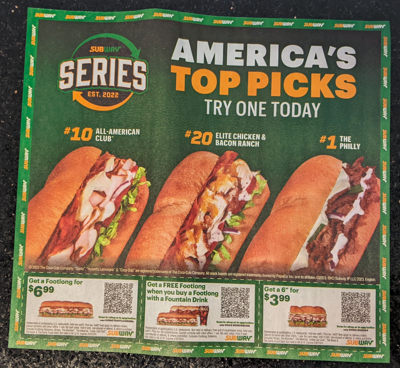 14 Subway Coupons 1 Sheets Expire 2 8 24 Save on Food! 2/08/2024 eBay