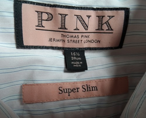 Thomas Pink Super Slim Button Shirt Men's 15.5/39 Medium Pink Striped Cotton LS - Picture 2 of 11