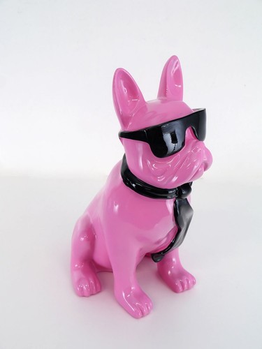 Bulldogge Hund mit Sonnenbrille und Schal aus Kunstharz in pink H: 40 cm -11699- - Picture 5 of 5