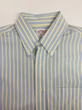 346 Brooks Brothers Non Iron Long Sleeve Blue Yellow Pinstripe Shirt 15.1/2-4/5