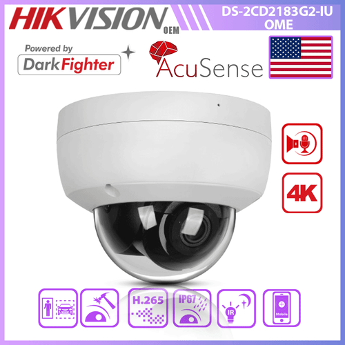 US Hikvision OEM 4K 8MP Dome IP Camera DarkFighter+AcuSense PoE DS-2CD2183G2-IU