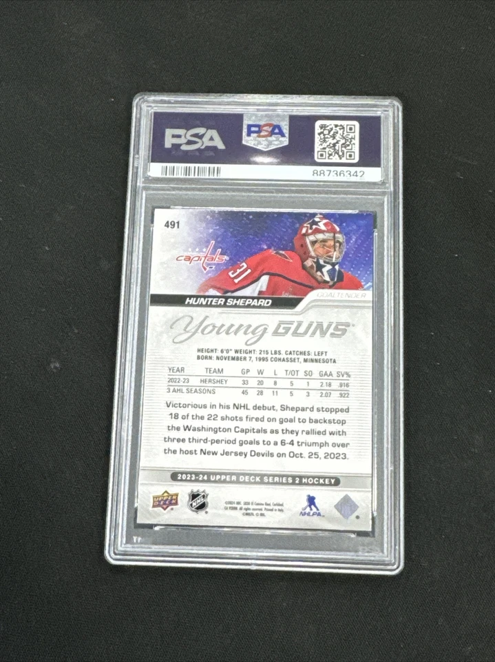PSA 10 2023-24 Upper Deck S2 Hunter Shepard Young Guns #491 Capitals - Image 2 of 2