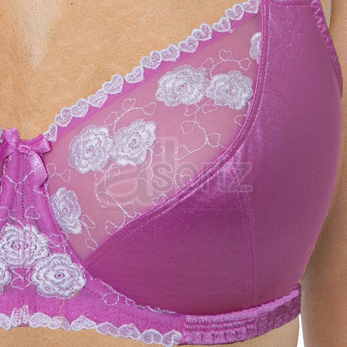 Ladies Pink Satin Bra Pretty Rose Lace Detail Underwired Firm Hold Plus Size Cup - Picture 8 of 10
