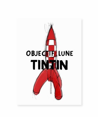 Tim und Struppi Poster Rakete: Reiseziel Mond - 43 x 33cm, Leinwand, NEU Unikat!