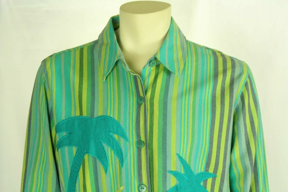 Hearts Of Palm Women's Blazer Green Jacket Striped Size 14 - Image 3 of 4