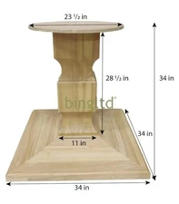 NEW- 28" Tall Unfinished Chelsea Square Pedestal Table Base (WH-Chelsea28-UNF)