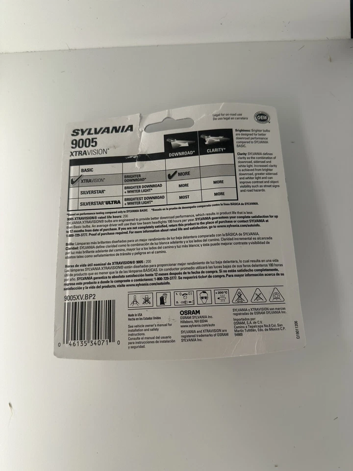 SYLVANIA - 9005 XtraVision- High Performance Halogen Headlight Bulb New Open Box - Image 4 of 4
