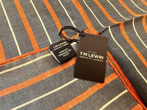 NEW! TM Lewin green/navy, navy/orange, navy/pink silk striped pocket square - Picture 11 of 12