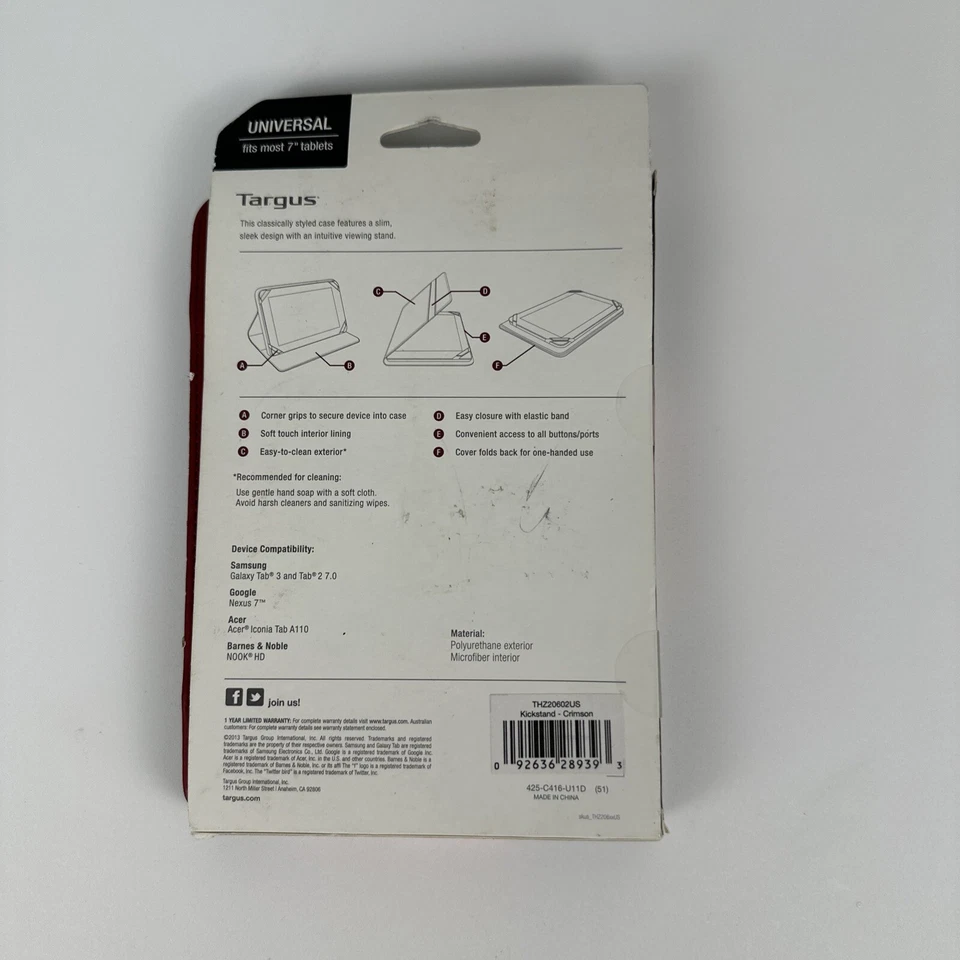 Kickstand Case with Stand Targus Universal Fits Most 7" Tablets Red NEW - Image 2 of 4