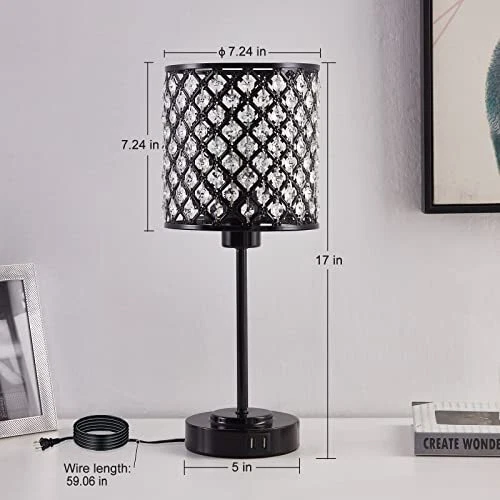 Conjunto de 2 abajures de mesa de cristal controle de toque, cabeceira preta 17" preta pacote com 2 - Imagem 3 de 4