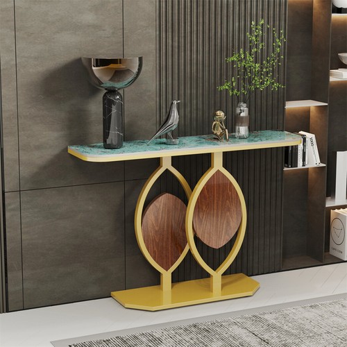 WISFOR Chic Entry Table Rectangular Marble Side Table Emerald-Blue/ White Top - Picture 3 of 18
