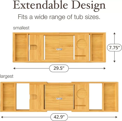 NUEVO - Mesa Bandeja Bañera Bambú - Carrito Bañera Plegable y Ajustable - Imagen 6 de 7