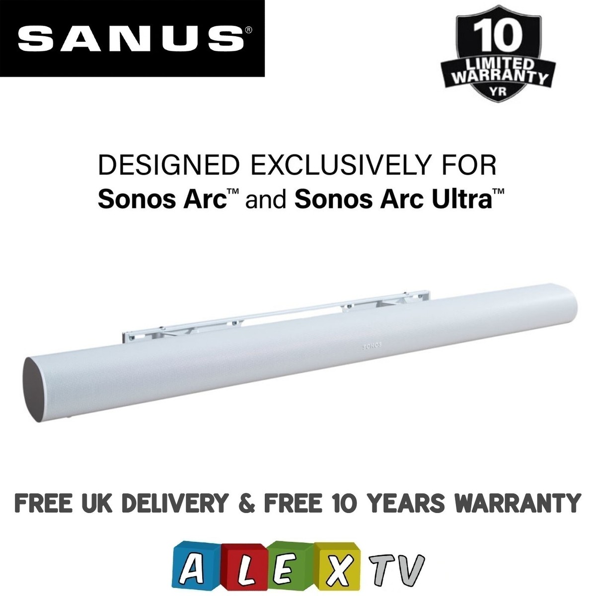 Sanus WSSAWM1-W2 White Extendable Soundbar Wall Mount For Sonos