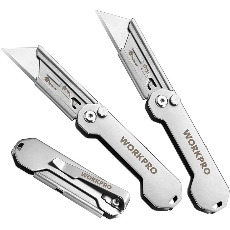 WORKPRO Paquete de 3 Cuchillos Utilitarios Plegables Juego de Cuchillas de Cambio Rápido Cortador de Caja Cuchillo EDC Foto 2 de 4