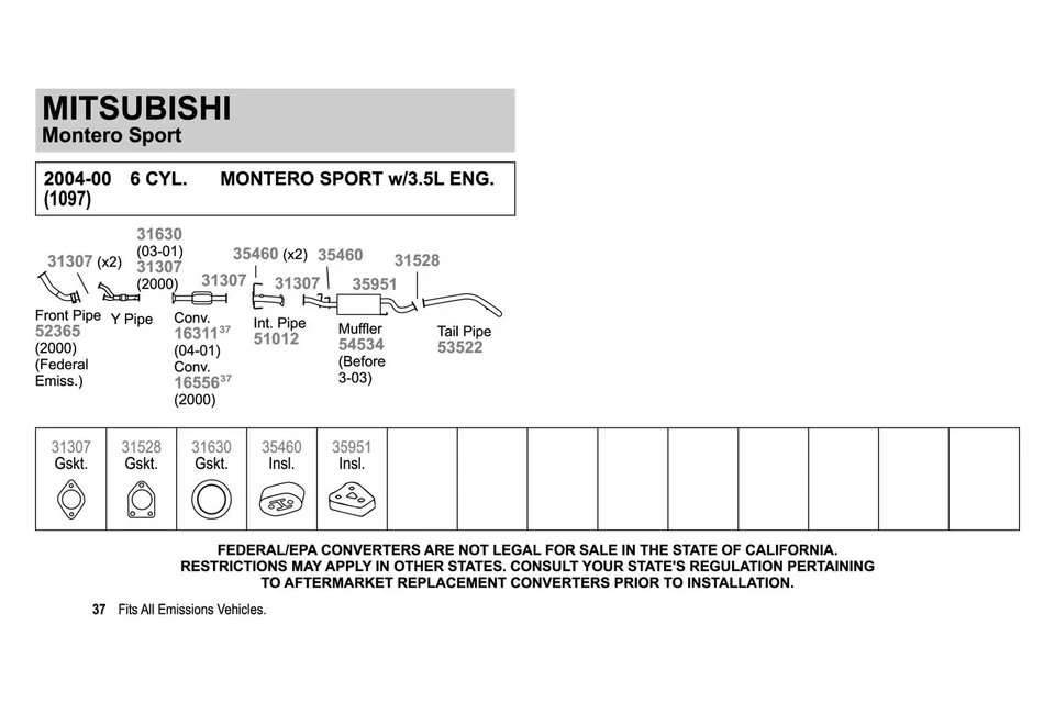 For Mitsubishi Montero Sport 00-04 Walker Aluminized Steel Exhaust Tailpipe Foto 2 de 4
