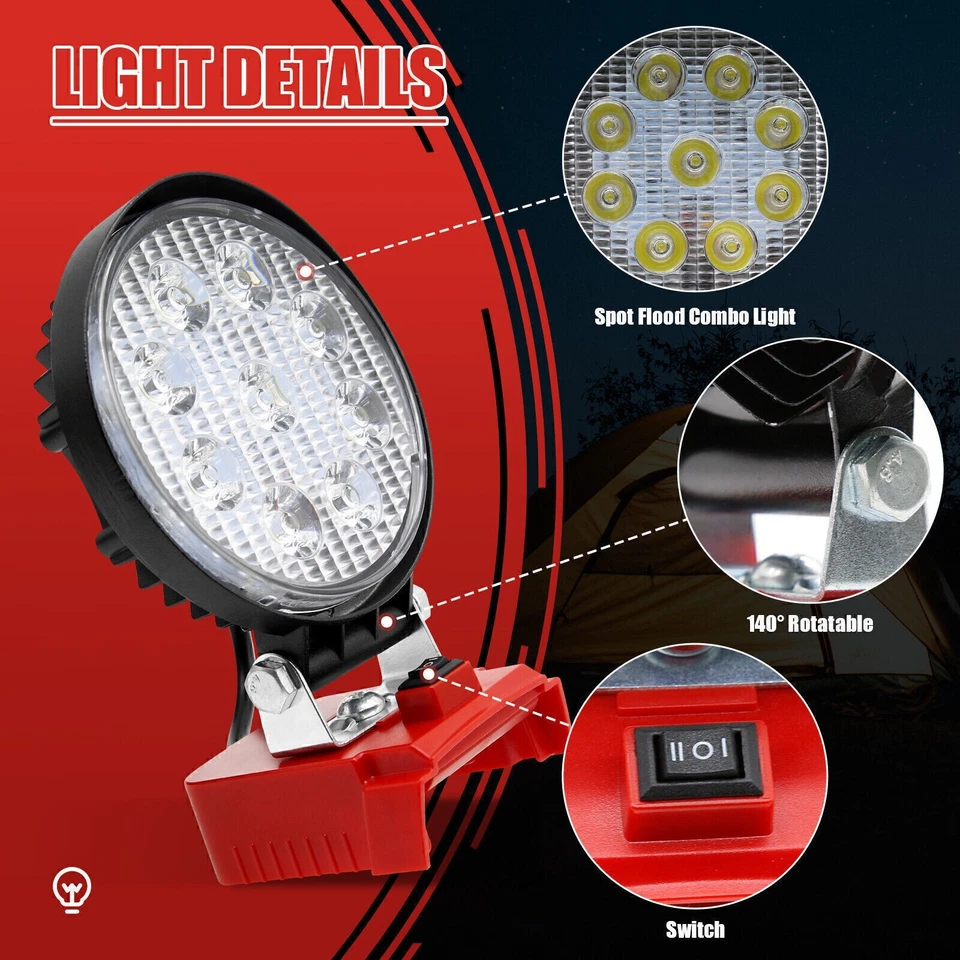 Wireless LED Work Light for Milwaukee for M18 18V Battery Cordless Tools - Image 4 of 4