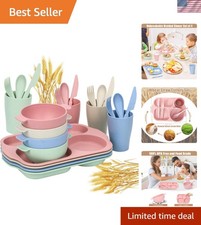 Kids Dinnerware Set Wheat Straw Unbreakable Plates Bowls Cups Eco-Friendly BP...