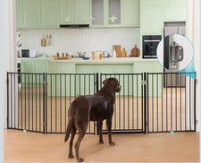 No Pawblems Dog Gate with Door, 30" Tall Foldable Dog Fence, Up to 104" Extra Wi