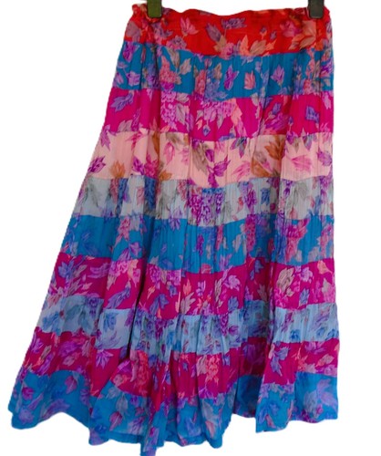 Lee Louise,Vintage,pink/turquoise/orange multi tiered cotton,skirt-one size - Picture 3 of 4