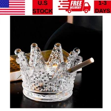 Vintage Cigar Ashtray Cut Crystal Glass Tobacciana Heavy Crown Art Smoking Home
