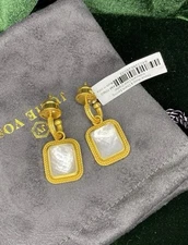 Julie Vos Iridescent Clear Crystal Hoop & Charm Earrings NWT 24k Gold Plated