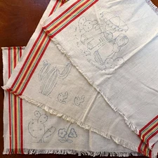 Unfinished Embroidery Mexican Tex-Mex Placemat Set Cactus Sombrero Striped 17x11