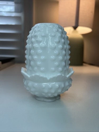 Vintage Fenton White 2 piece Hobnail Milk Glass Fairy Lamp