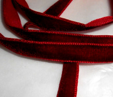 D cherry RED VELVET ribbon 3 YARD LOT   3/8" wide Vintage look quality woven