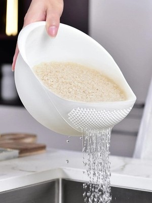 1/3pcs- White  Colander Rice Bowl Drain Basket Fruit Bowl Washing Drain Basket
