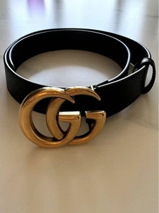 Ceinture femme cuir noir GUCCI 70/28 414516 occasion GG Marmont noir or