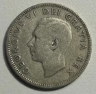 1949 Canada King George VI "MOOSE / Caribou" SILVER Quarter Coin 80% AG: 20% CU