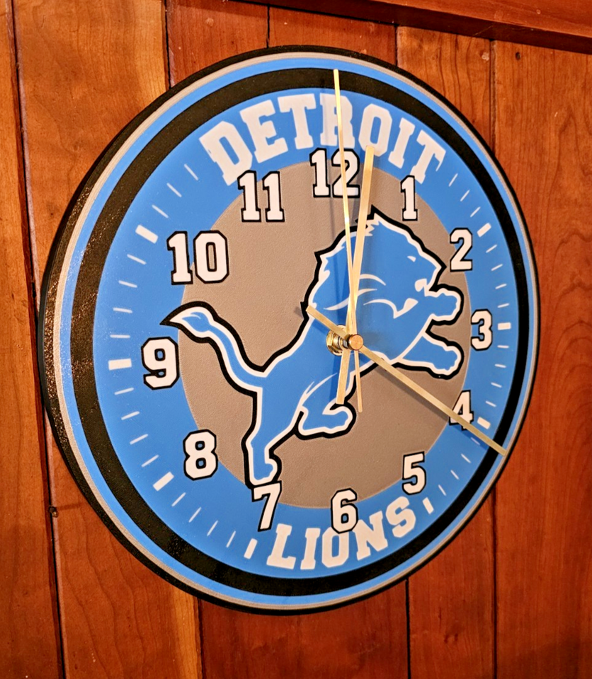 Detroit Clock Detroit Lions Wall Clock 3D Printed Football Decor Man Cave Garage She ...