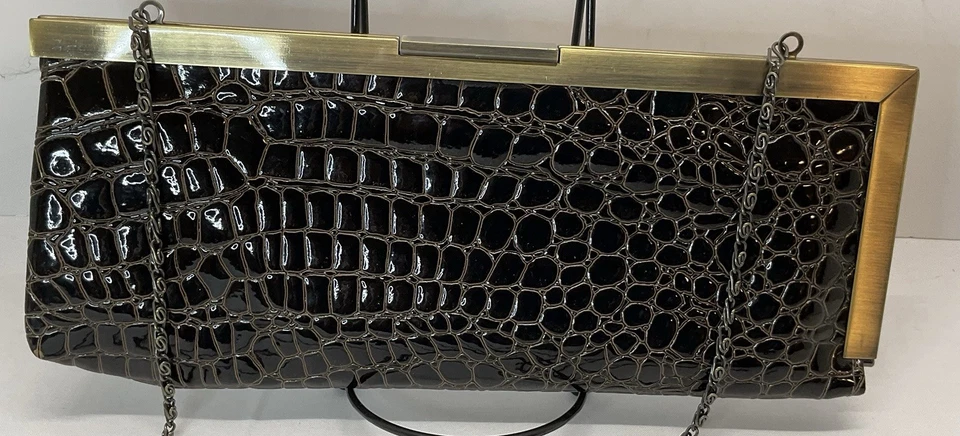 Bolso sin asas/de hombro vintage Jessica McClintock de noche imitación piel de serpiente Foto 3 de 4