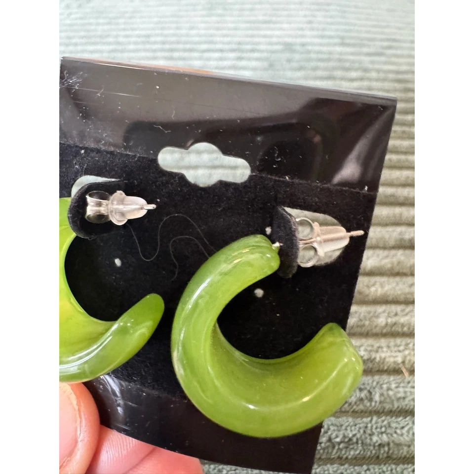Pendientes de aro de lucita verde vintage gruesos en forma de C pendientes llamativos joyería Foto 2 de 4