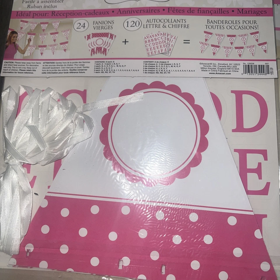 KIT BANNER PERSONALIZADO NIÑAS NUPCIAL BABY SHOWER FIESTA CUMPLEAÑOS ROSA BLANCO Foto 2 de 2