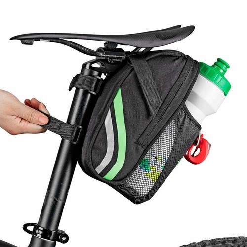 Bike Bicycle Rear Bag w/ Water Bottle Pocket Bicycle Tail Seat Saddle Bag Pouch - Picture 9 of 14