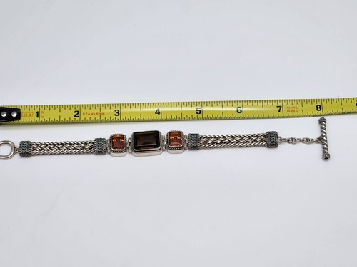 Vintage Lori Bonn 925 Sterling Silver Smokey Quartz Stone Toggle Bracelet 8'' - Picture 18 of 19
