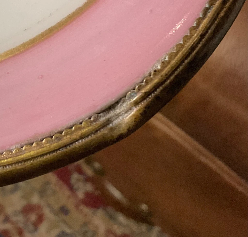 "Espejo de mano Art Nouveau Angels querubines borde rosa mango de latón vintage antiguo 9""" Foto 4 de 4