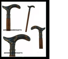 Victorian Designers antique brass Mermaid Handle Brown wooden walking stick