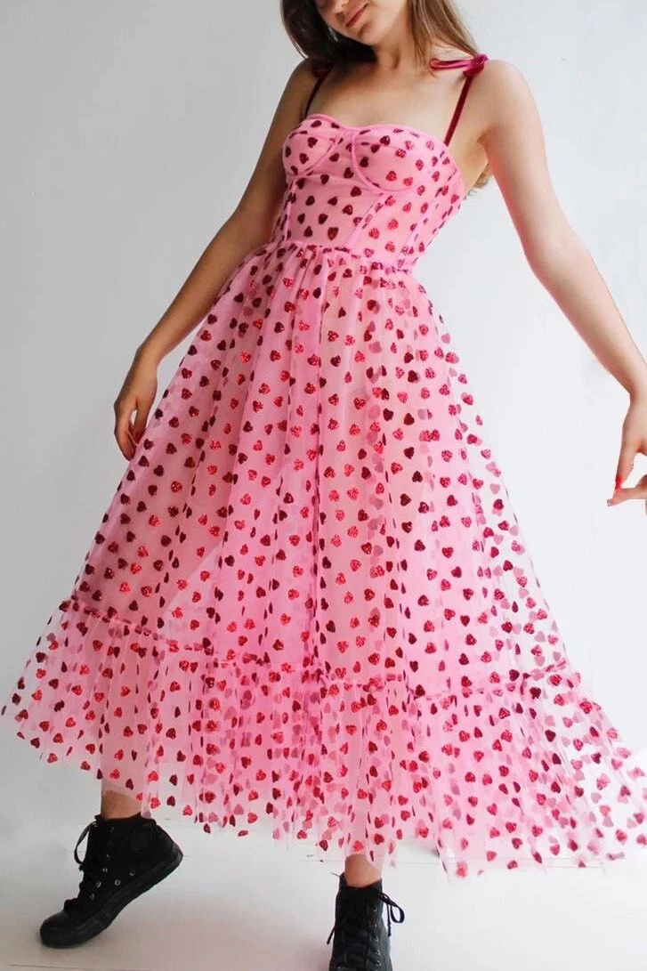 Pink dress sales red hearts