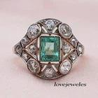 2CT Real Green Emerald Art Deco Vintage Women's Wedding Ring 14K 2-Tone Gold FN