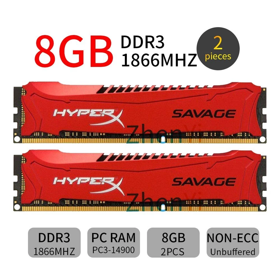 32GB 16GB 8GB DDR3 PC3-14900 1866 CL11 Red Desktop RAM For HyperX SAVAGE 01 Lot - Image 3 of 4