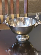 Crate and Barrel silvertone deer pedistal bowl. Deer head handles.