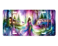 Rainbow Hippie Girl Aluminum Front License Plate Car Accessory Vanity