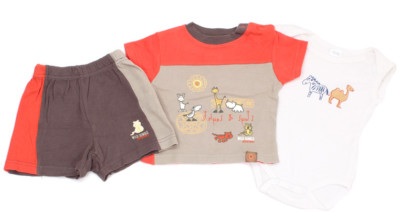 BABY BEBE 3tlg Kombi Shorts T-Shirt Body Wild Jungle Jungen- Gr. 68 beige Tiere