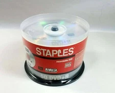 Staples DVD+R 4.7GB DVD Recordable Media Disc 50 Pack DVDs   NEW 
