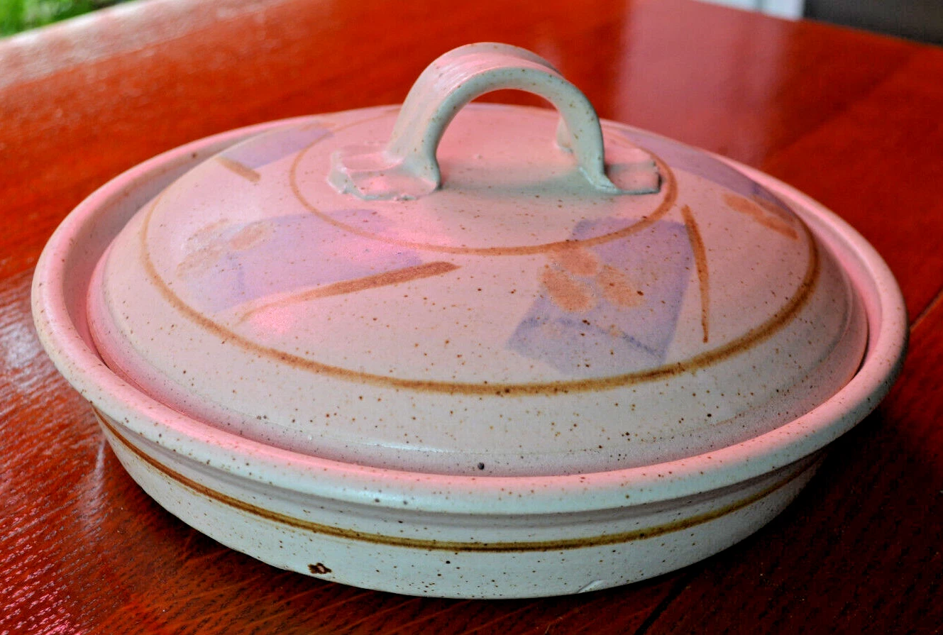 Beautiful Handmade Pottery Pie Plate with Cover Sign by Artist J Dole