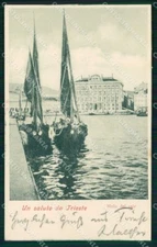 Trieste City Greeting from Molo del Sale Boats postcard RT4821