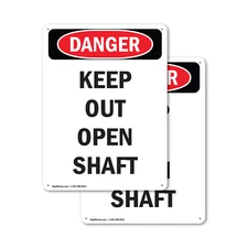 (2 Pack) Keep Out Open Shaft OSHA Danger Sign Decal Metal Plastic