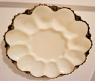 Vintage 10" Anchor Hocking Milk Glass Deviled Egg Plate Serving Dish White-Gold